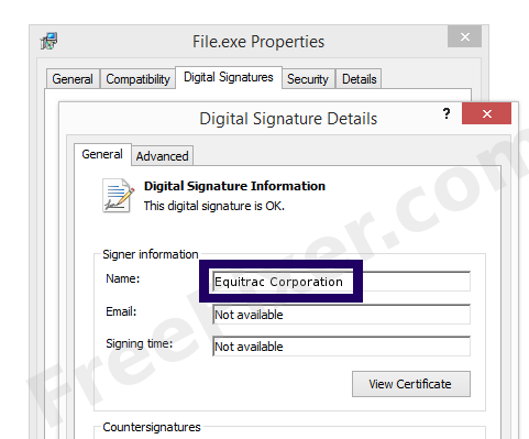Screenshot of the Equitrac Corporation certificate